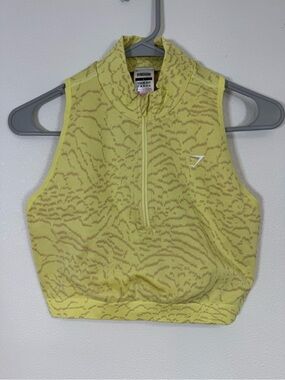 Gymshark Yellow Patterned Sleeveless Half-Zip Sport Bra